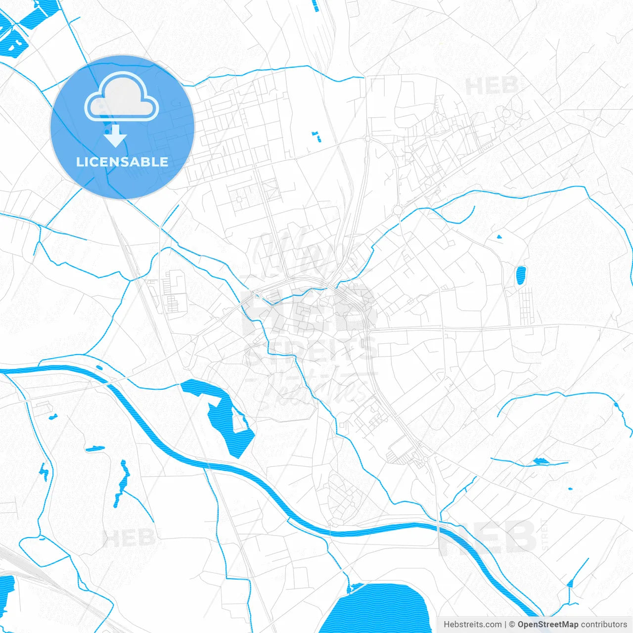 Karviná, Czechia PDF vector map with water in focus