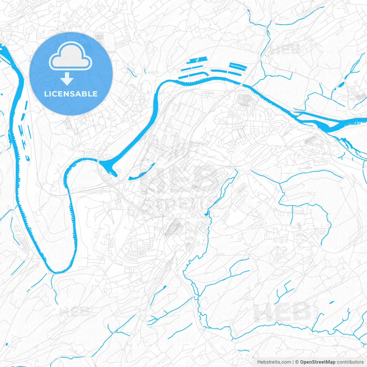 Hattingen, Germany PDF vector map with water in focus