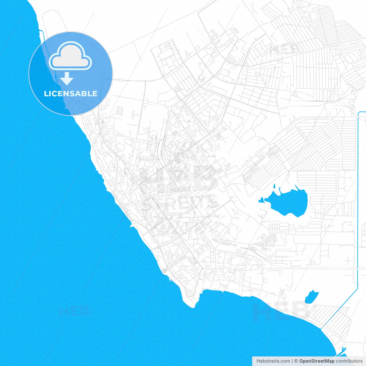 Aktau, Kazakhstan PDF vector map with water in focus
