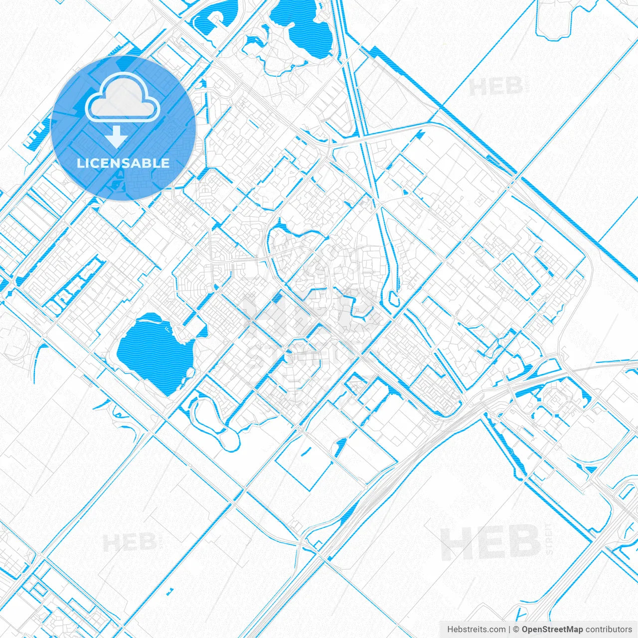 Haarlemmermeer, Netherlands PDF vector map with water in focus