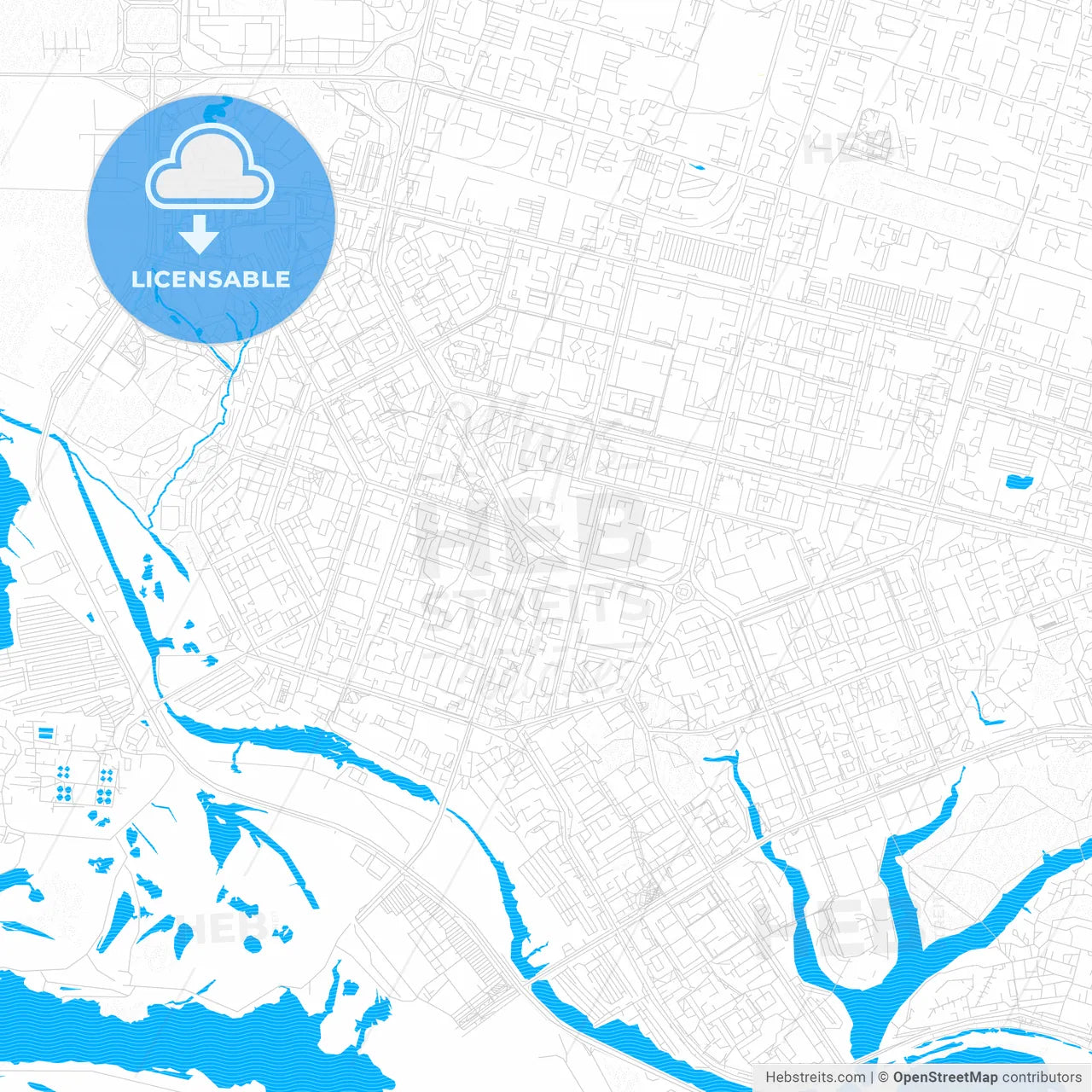 Surgut, Russia PDF vector map with water in focus