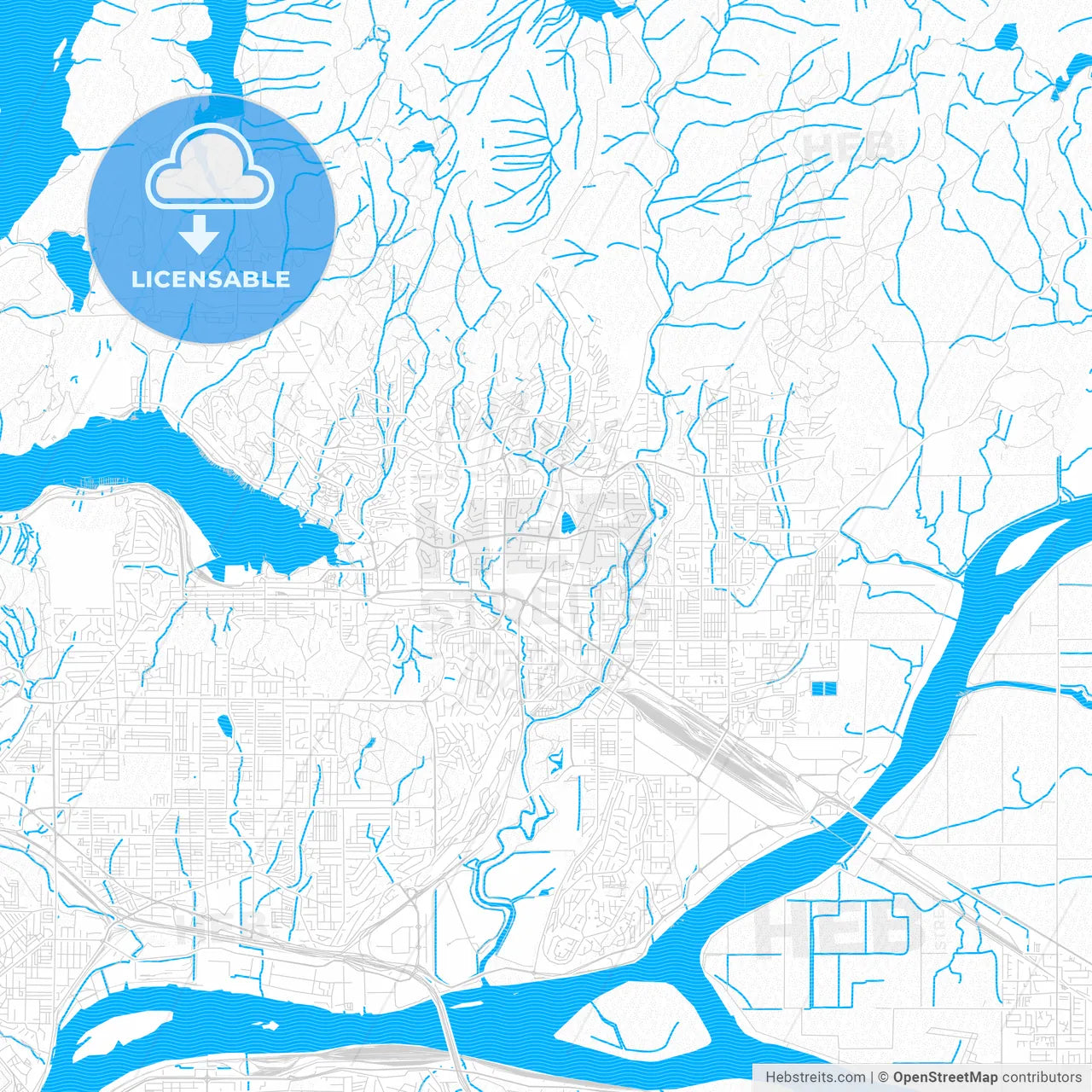 Coquitlam, Canada PDF vector map with water in focus