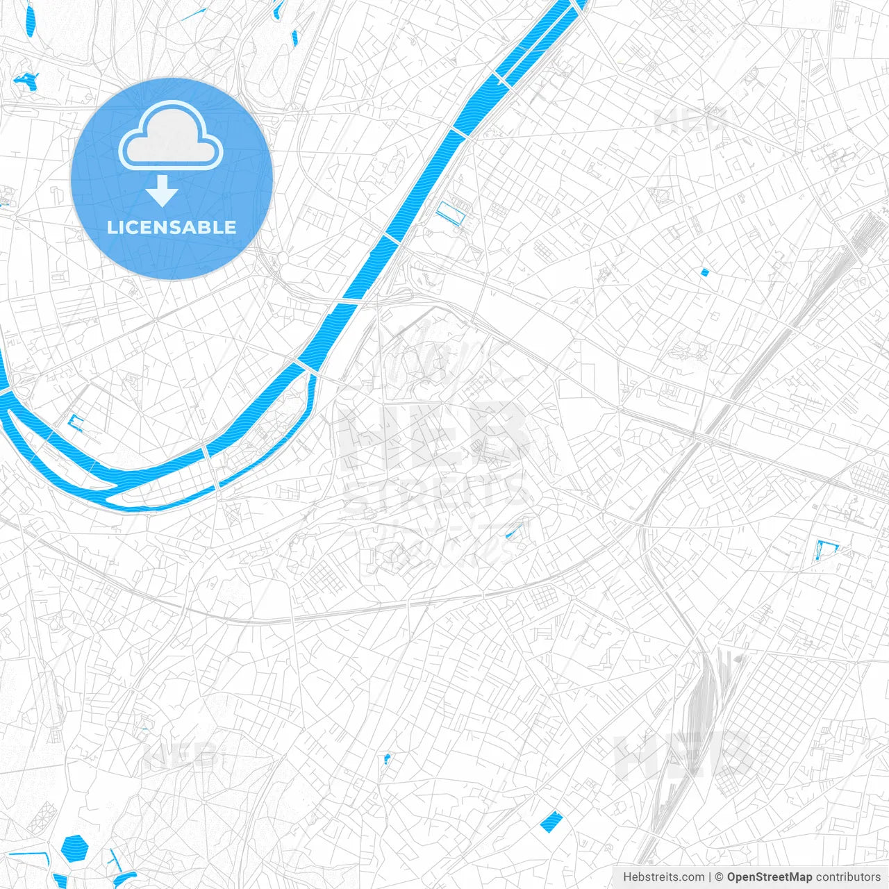 Issy-les-Moulineaux, France PDF vector map with water in focus