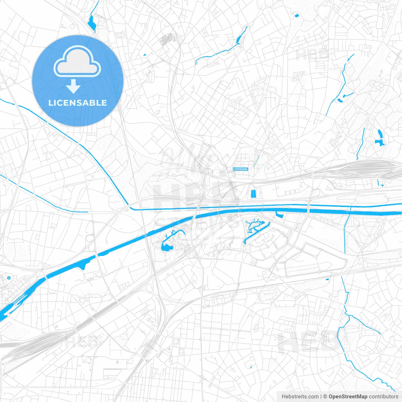Oberhausen, Germany PDF vector map with water in focus