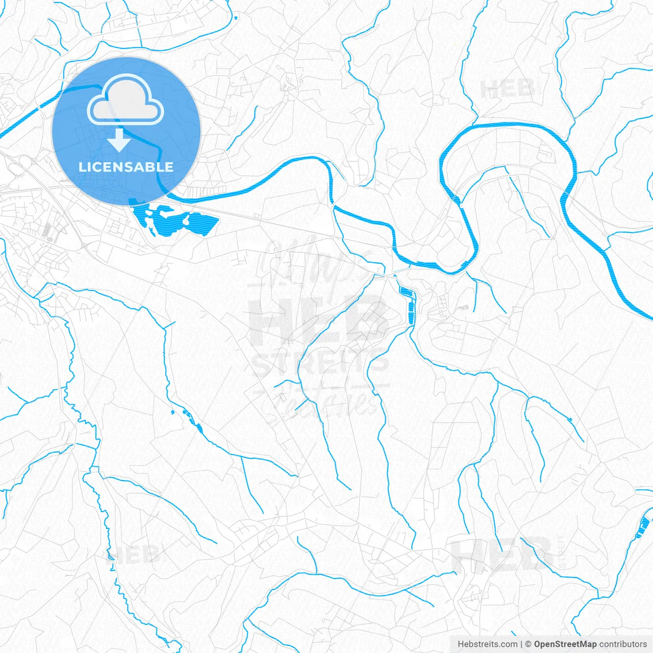 Hennef (Sieg), Germany PDF vector map with water in focus