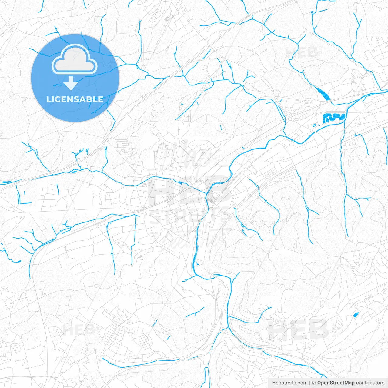 Gevelsberg, Germany PDF vector map with water in focus