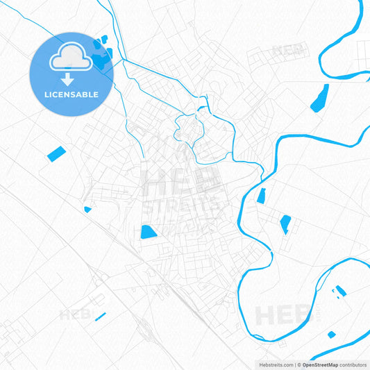 Mosonmagyaróvár, Hungary PDF vector map with water in focus