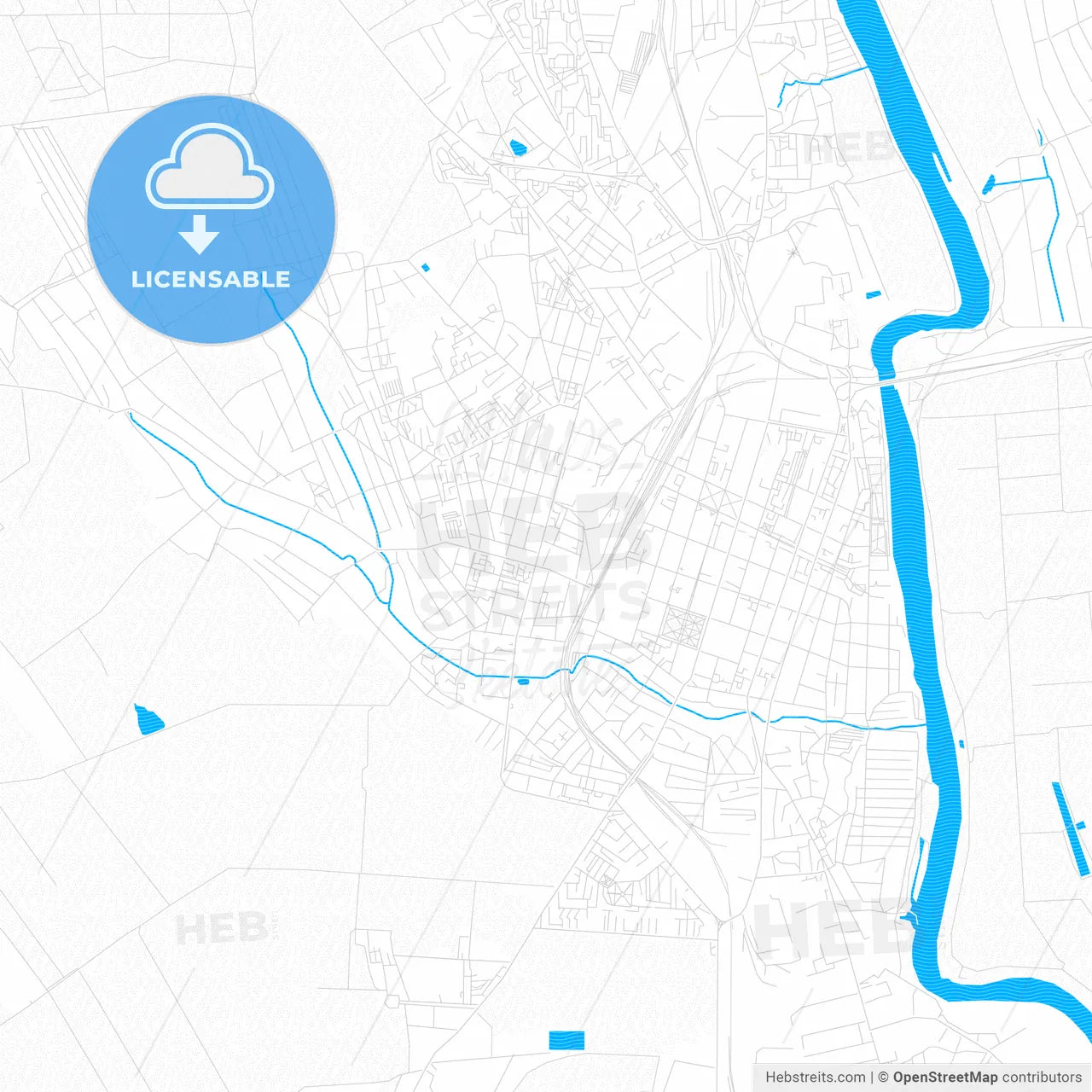 Bender (Tighina), Moldova PDF vector map with water in focus