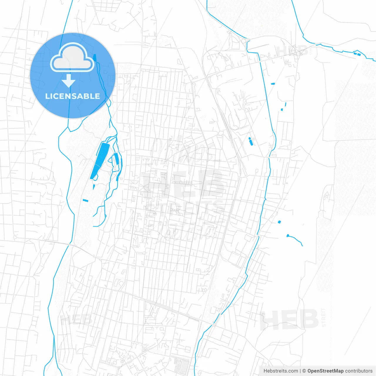 Cherkessk, Russia PDF vector map with water in focus