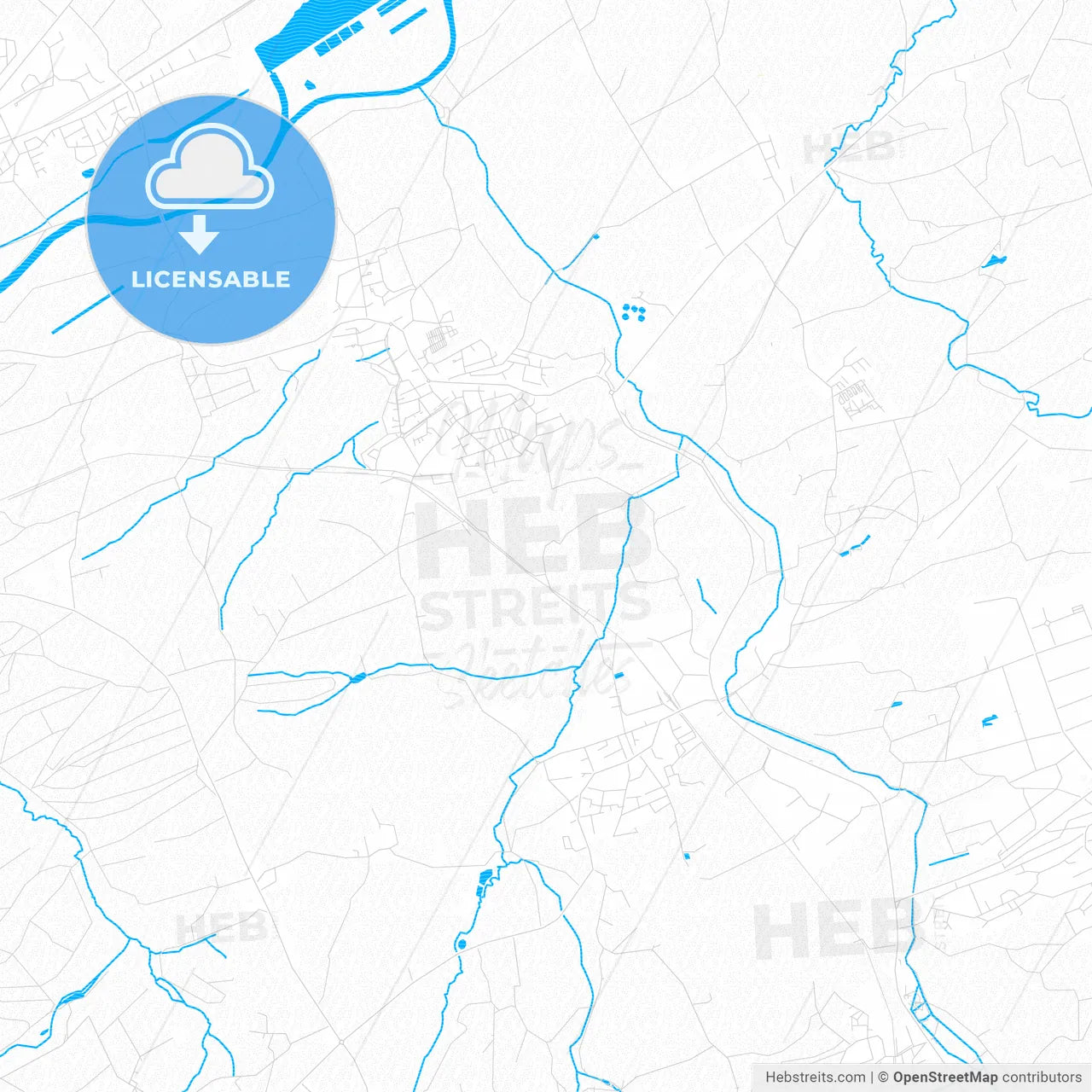 Huckelhoven, Germany PDF vector map with water in focus