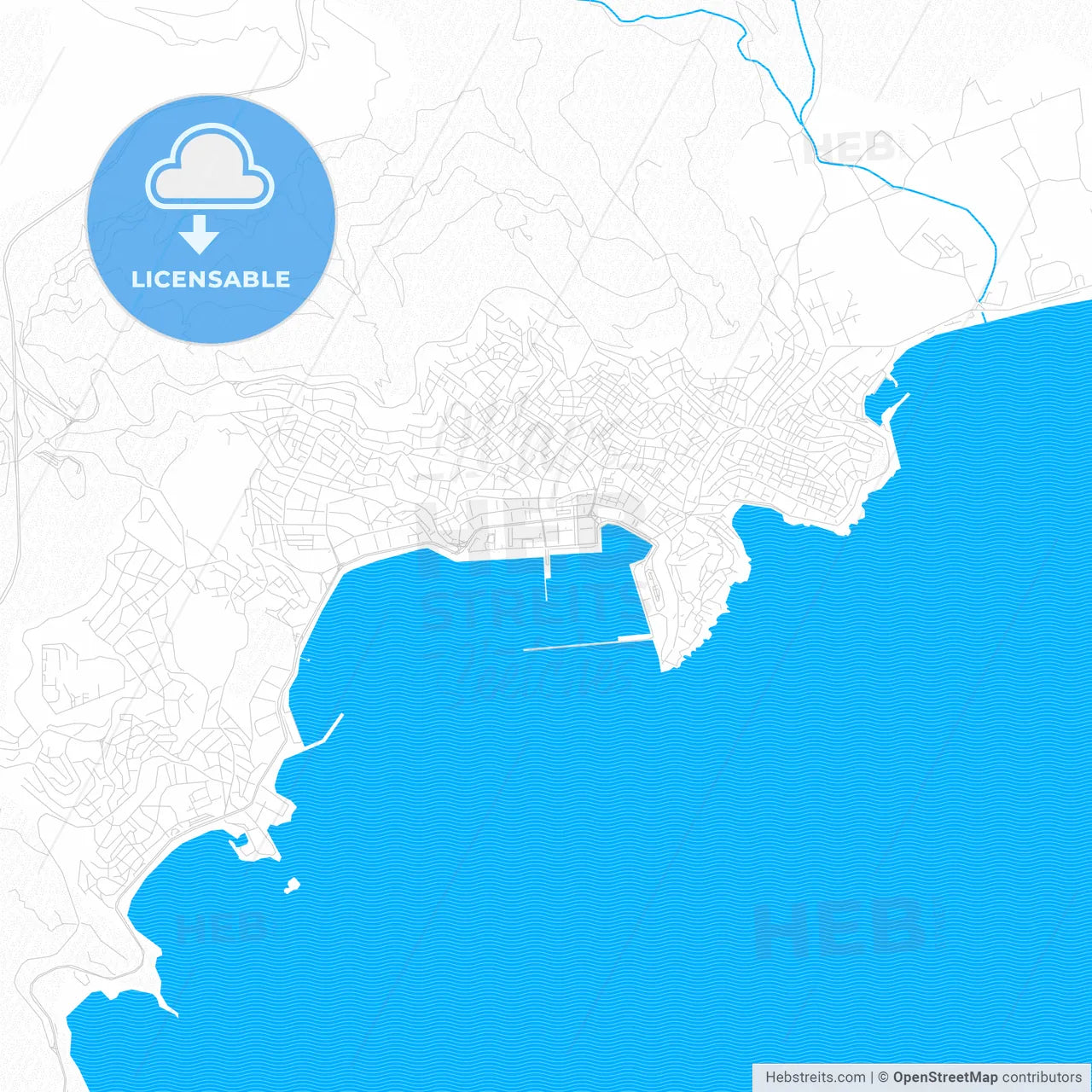 Kavala, Greece PDF vector map with water in focus