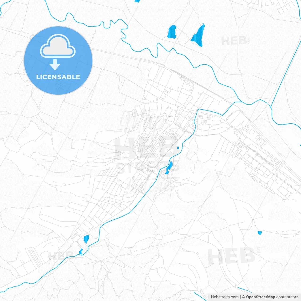 Kazincbarcika, Hungary PDF vector map with water in focus