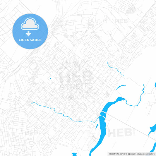 Kostanay, Kazakhstan PDF vector map with water in focus