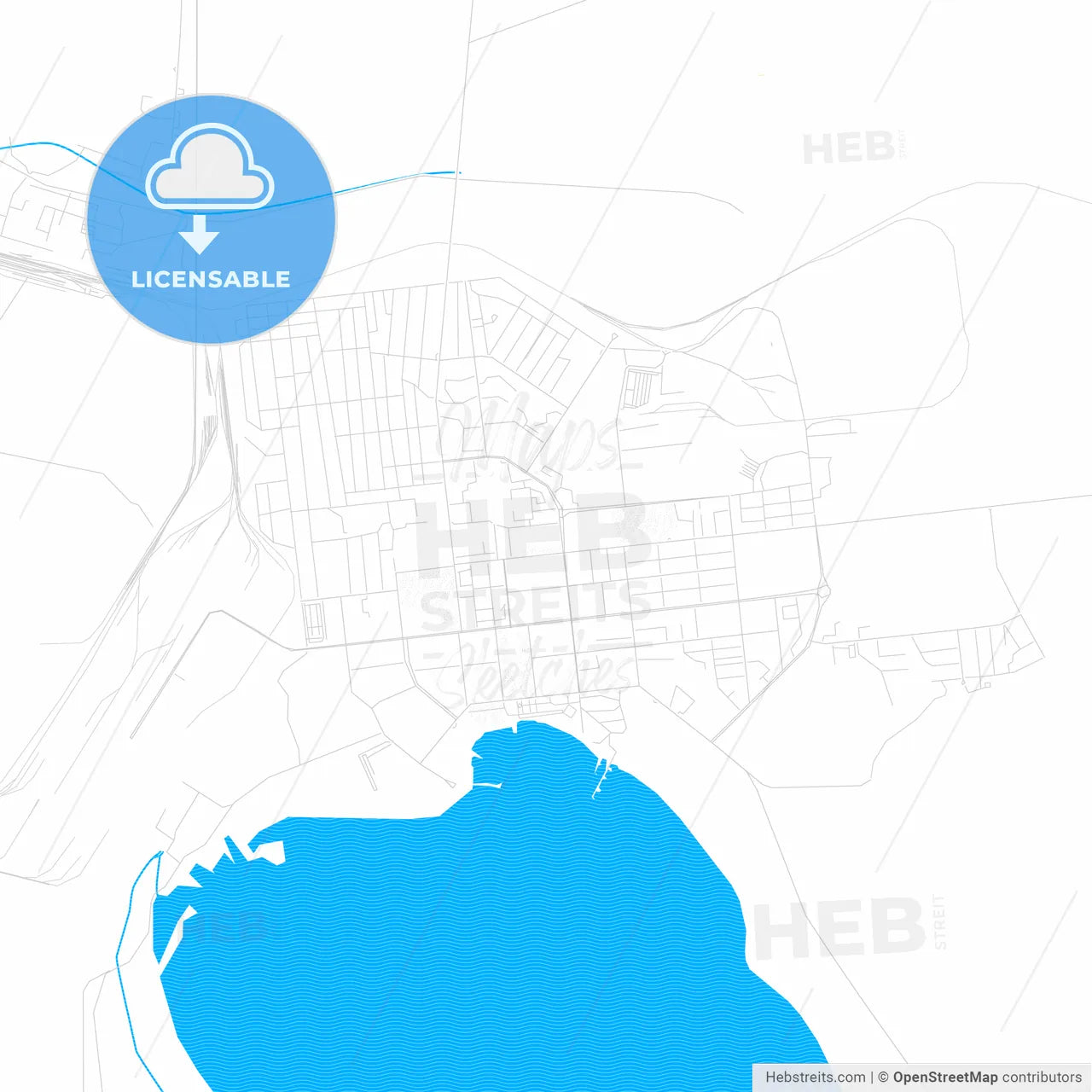 Balqash, Kazakhstan PDF vector map with water in focus