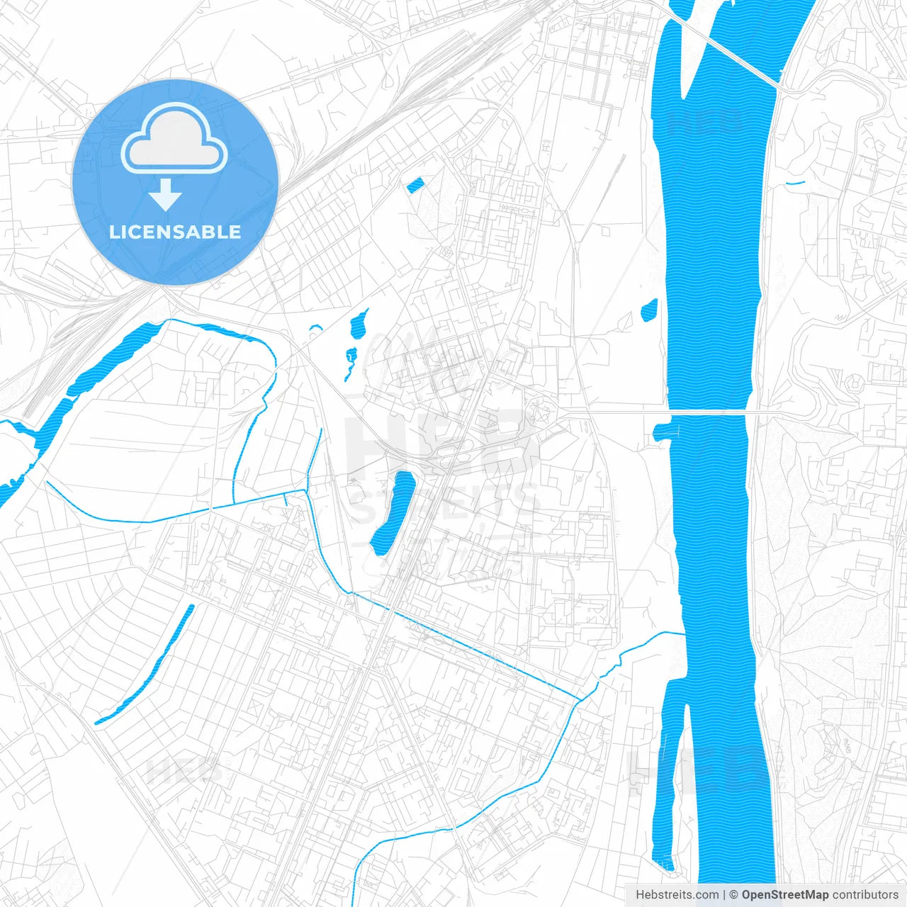 Nizhny Novgorod, Russia PDF vector map with water in focus