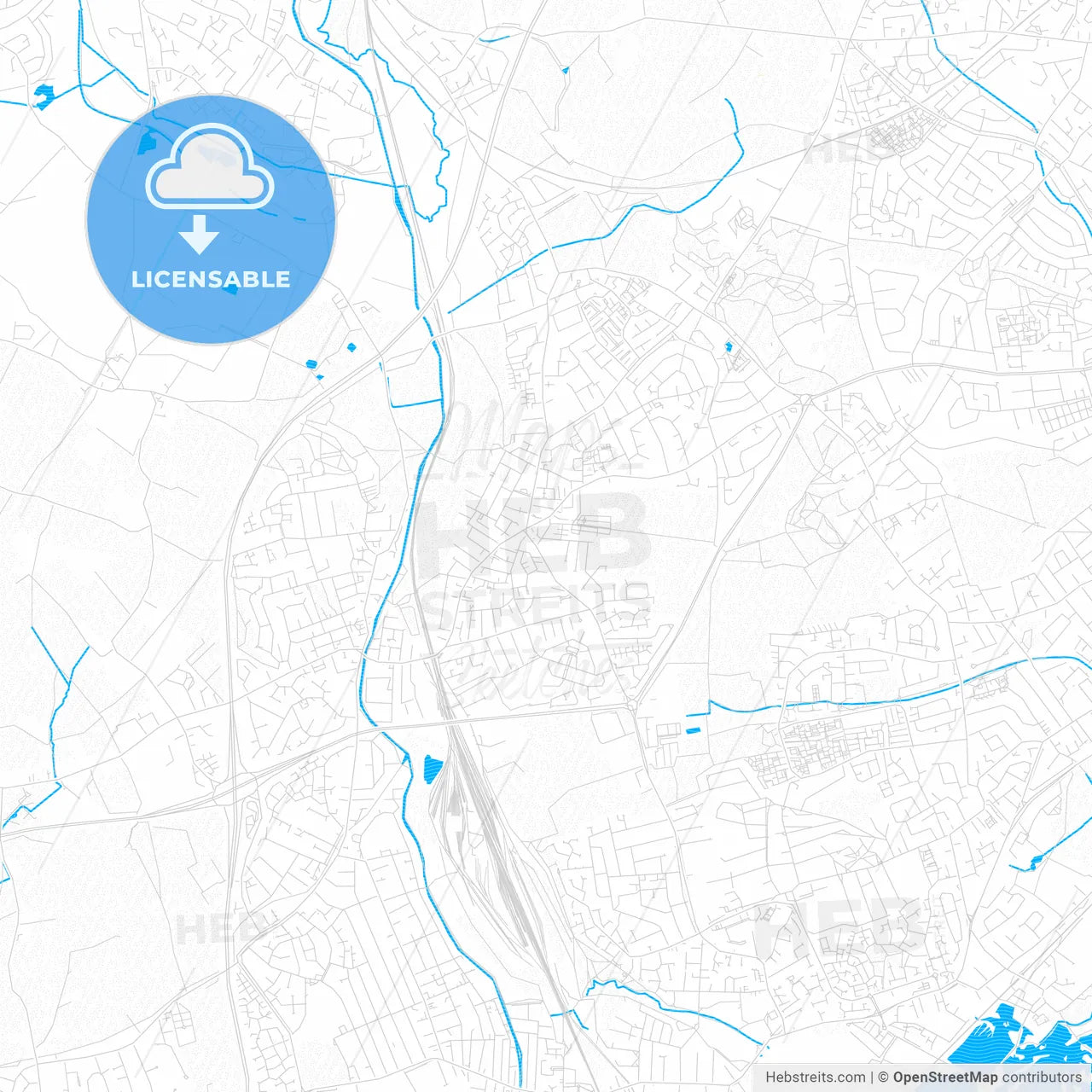 Beeston and Stapleford, England PDF vector map with water in focus