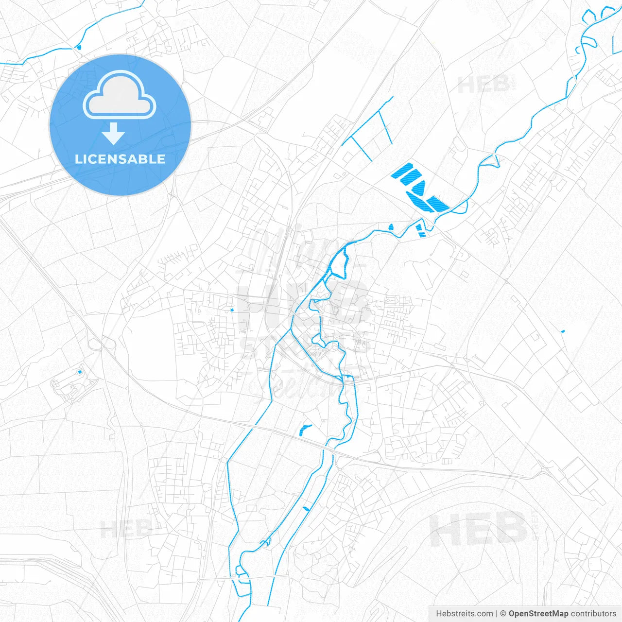 Grevenbroich, Germany PDF vector map with water in focus