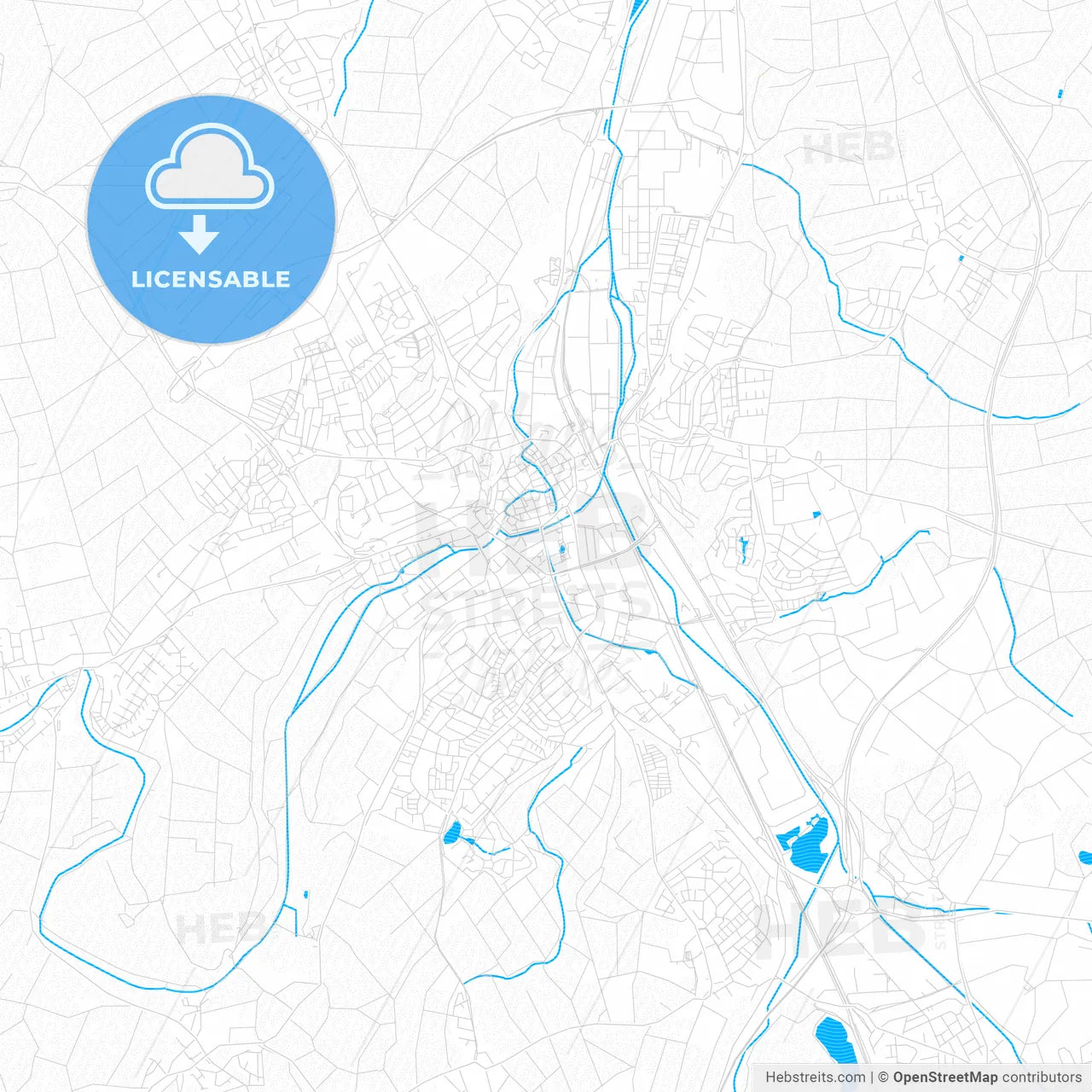 Biberach an der Riß, Germany PDF vector map with water in focus