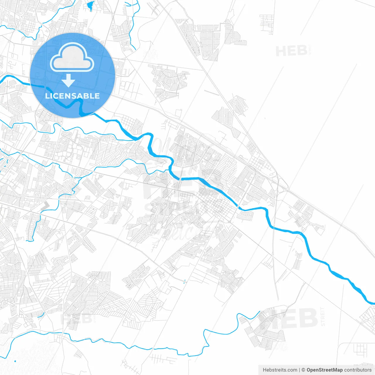 Ciudad Benito Juárez, Mexico PDF vector map with water in focus