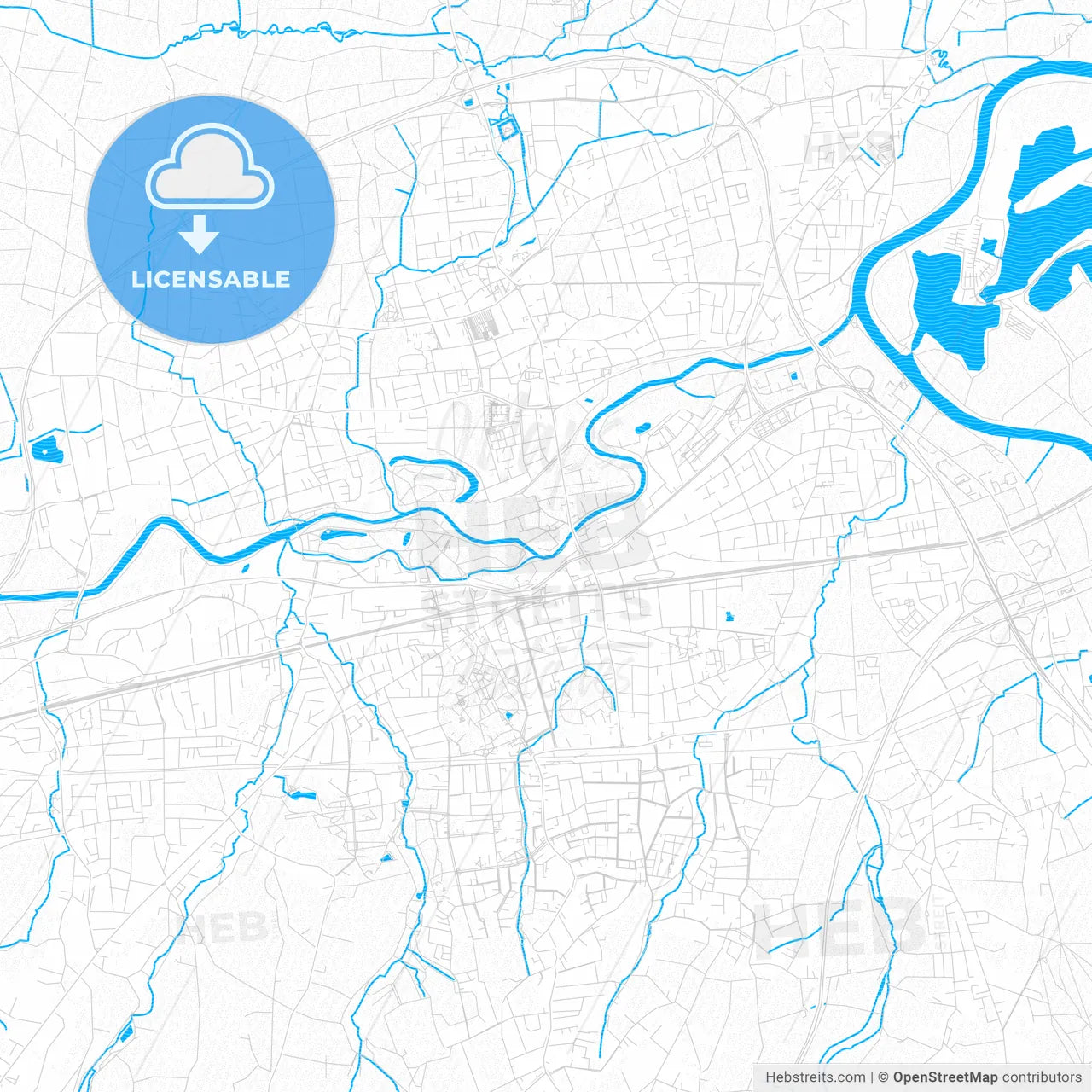 Bad Oeynhausen, Germany PDF vector map with water in focus