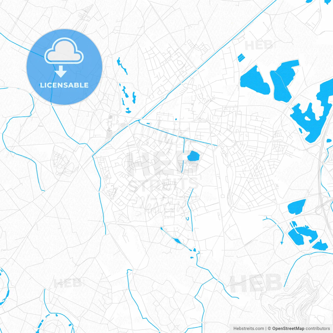 Kamp-Lintfort, Germany PDF vector map with water in focus
