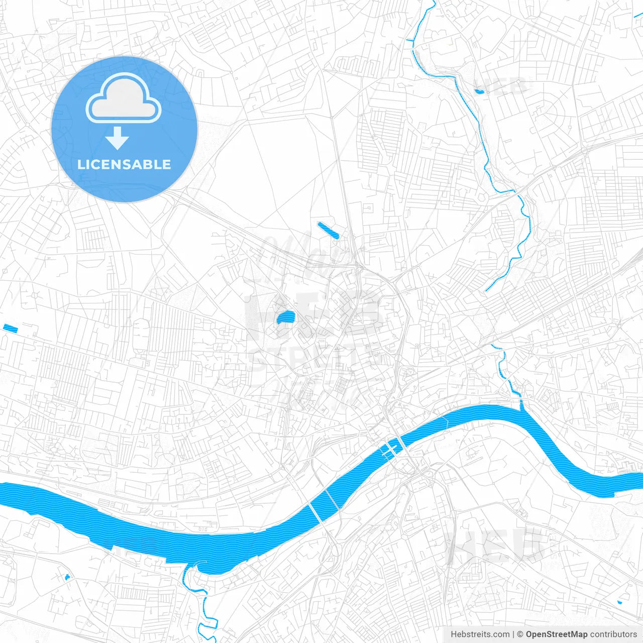 Newcastle upon Tyne, England PDF vector map with water in focus