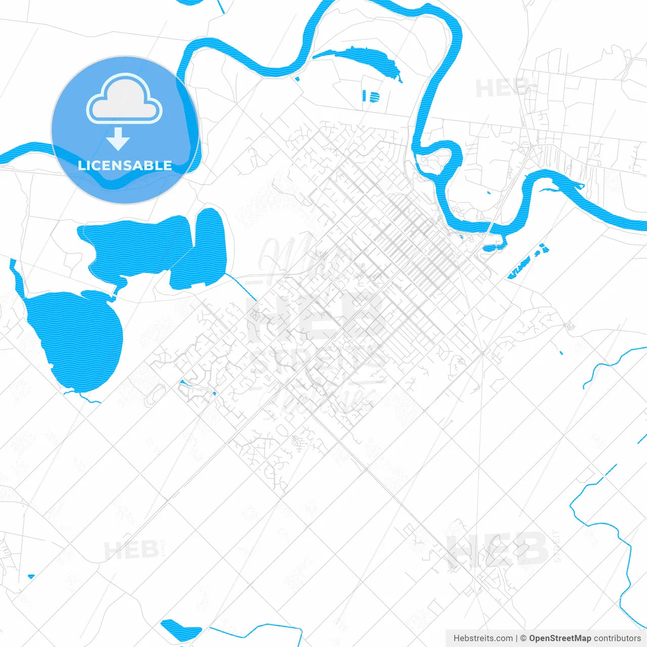 Mildura–Wentworth, Australia PDF vector map with water in focus