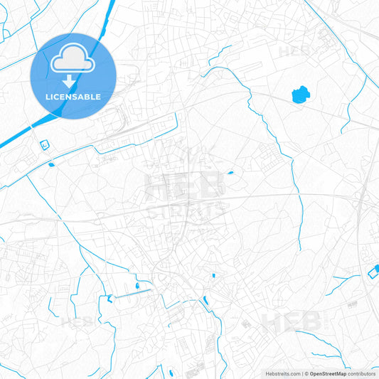 Castrop-Rauxel, Germany PDF vector map with water in focus