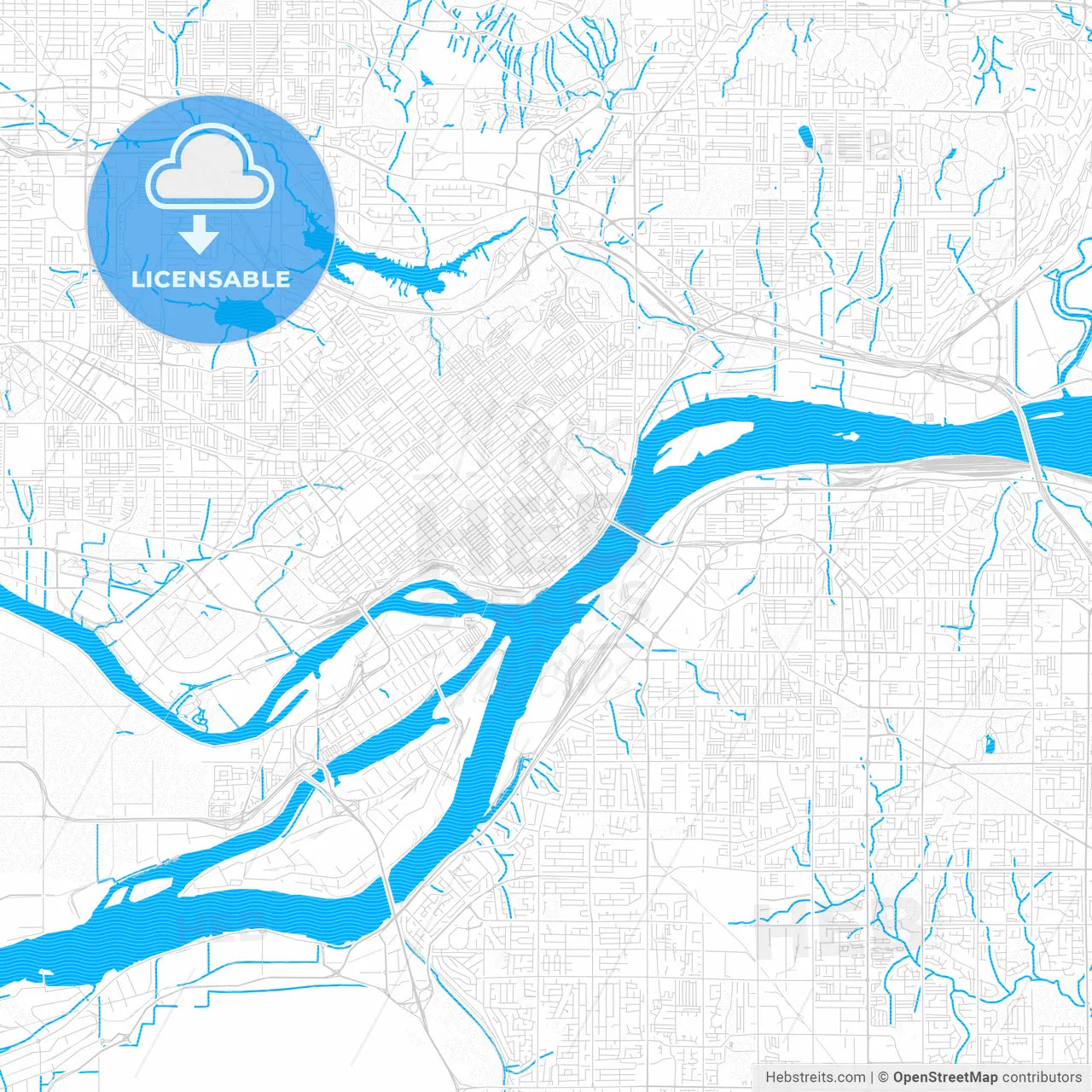 New Westminster, Canada PDF vector map with water in focus