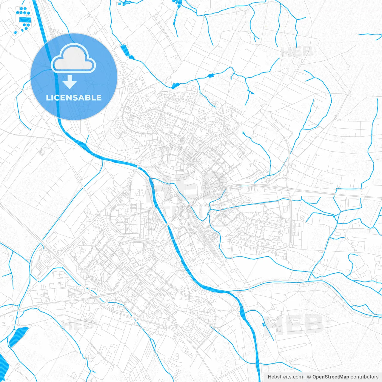 Frýdek-Místek, Czechia PDF vector map with water in focus