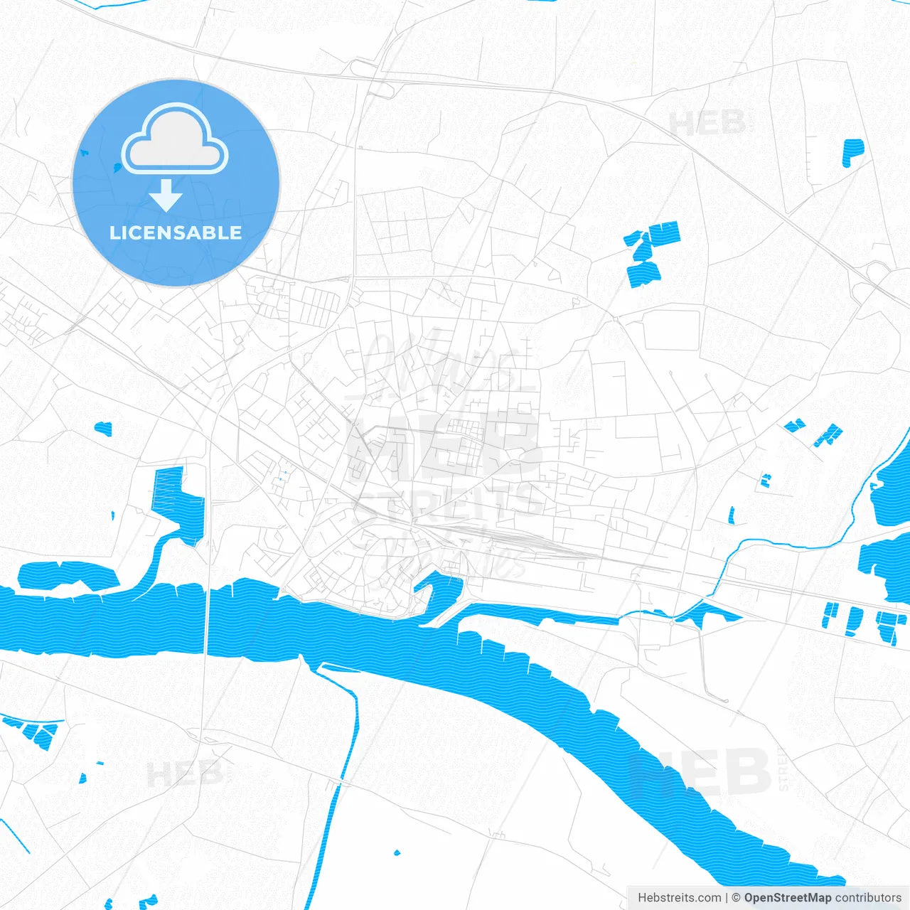 Emmerich am Rhein, Germany PDF vector map with water in focus