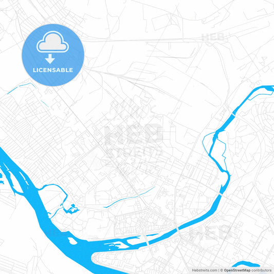 Oskemen, Kazakhstan PDF vector map with water in focus