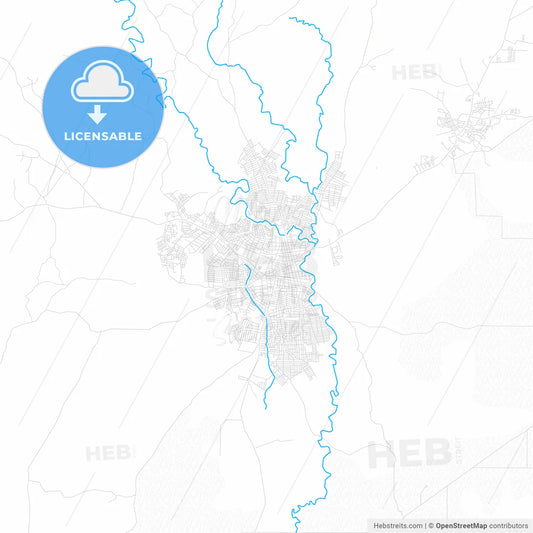 Higüey, Dominican Republic PDF vector map with water in focus