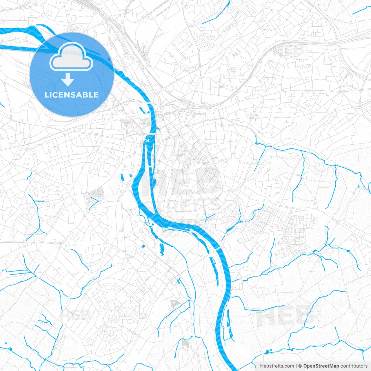 Mulheim an der Ruhr, Germany PDF vector map with water in focus