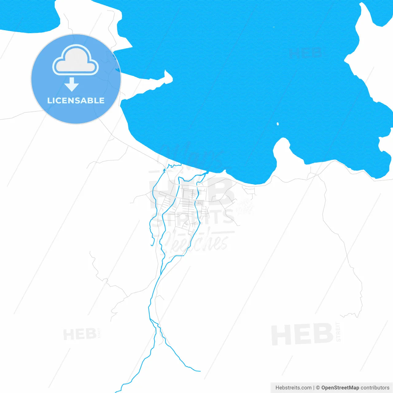 Arawa, Papua New Guinea PDF vector map with water in focus