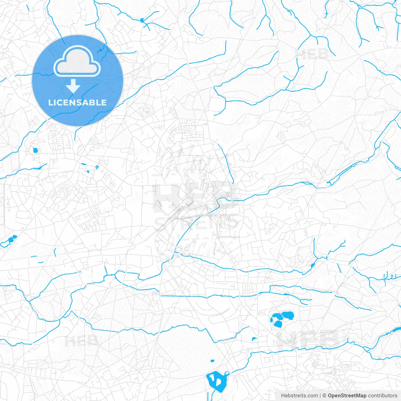 Bergisch Gladbach, Germany PDF vector map with water in focus