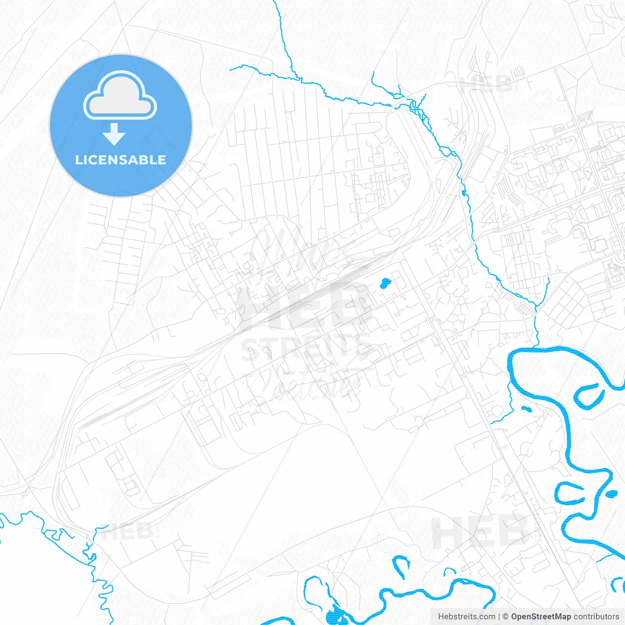 Nyagan, Russia PDF vector map with water in focus