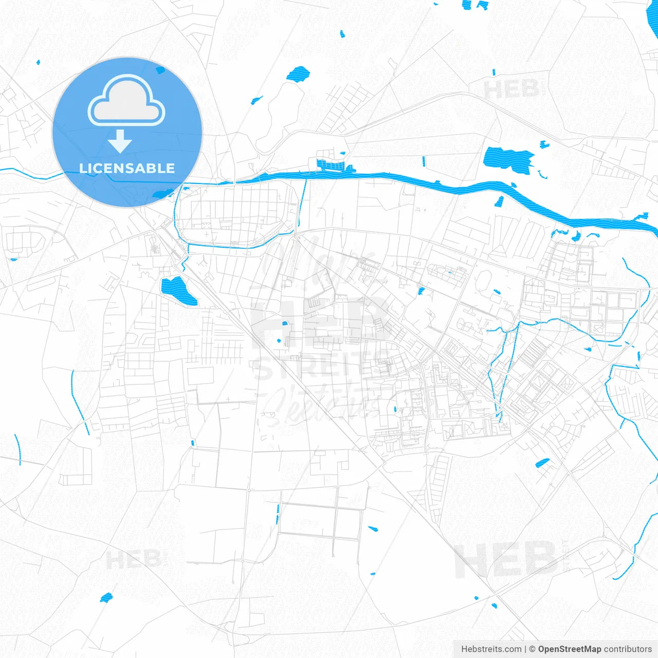 Greifswald, Germany PDF vector map with water in focus