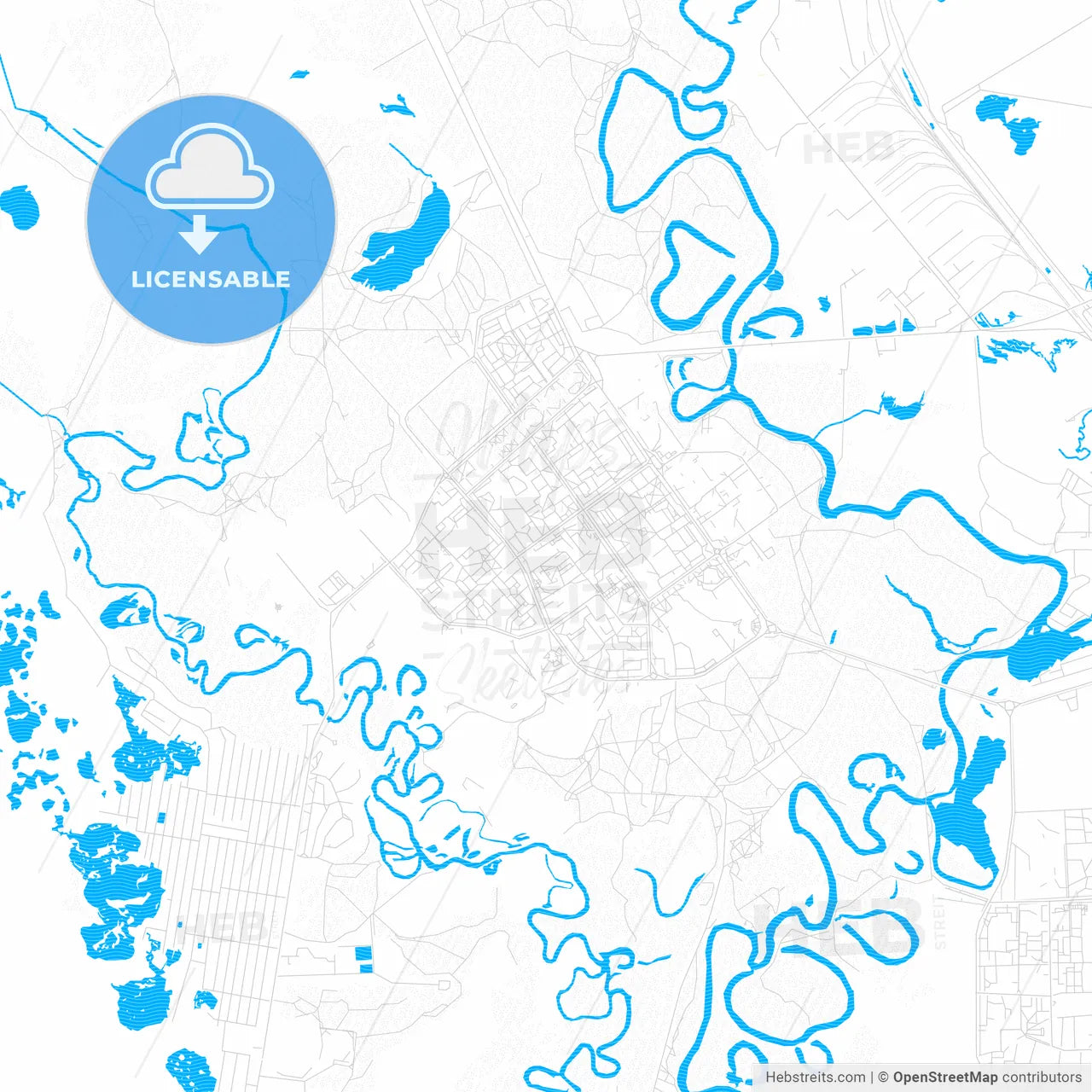 Kogalym, Russia PDF vector map with water in focus