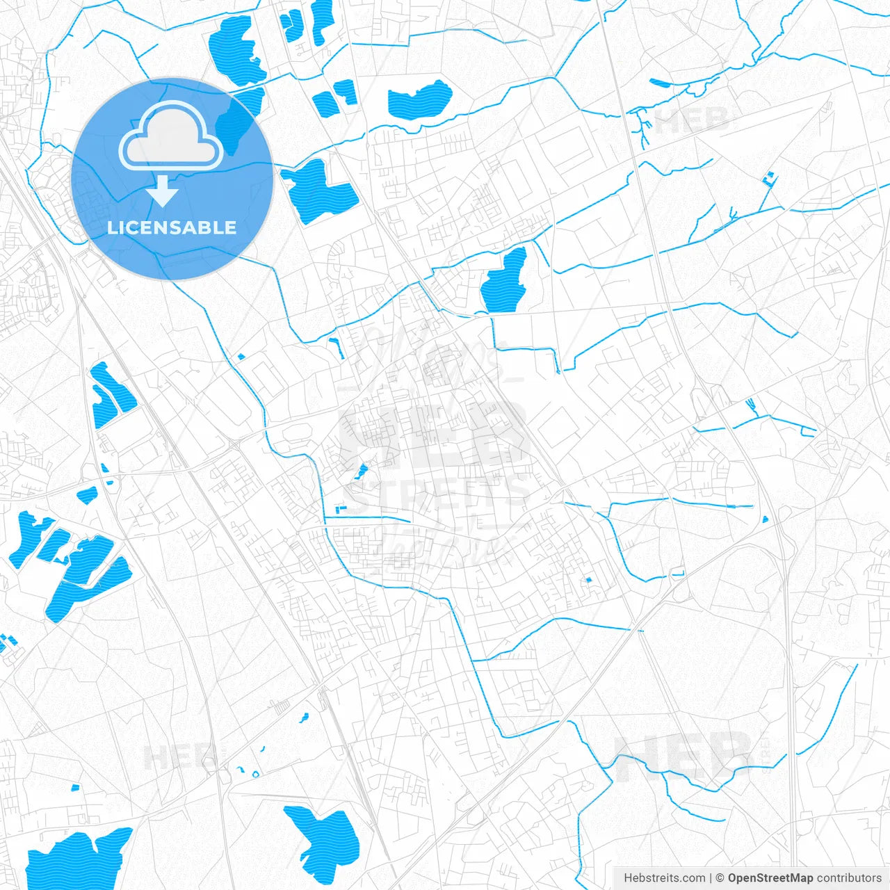Langenfeld (Rheinland), Germany PDF vector map with water in focus