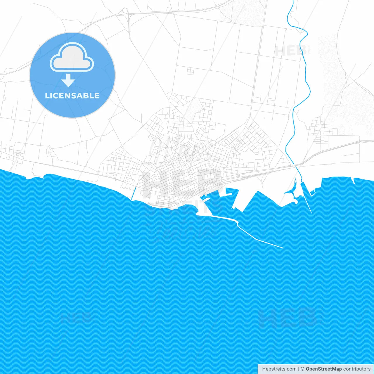 Alexandroupoli, Greece PDF vector map with water in focus