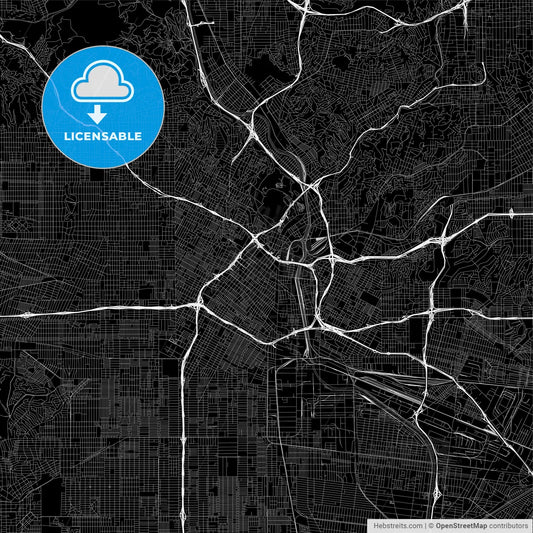 Black downtown map of Los Angeles, California