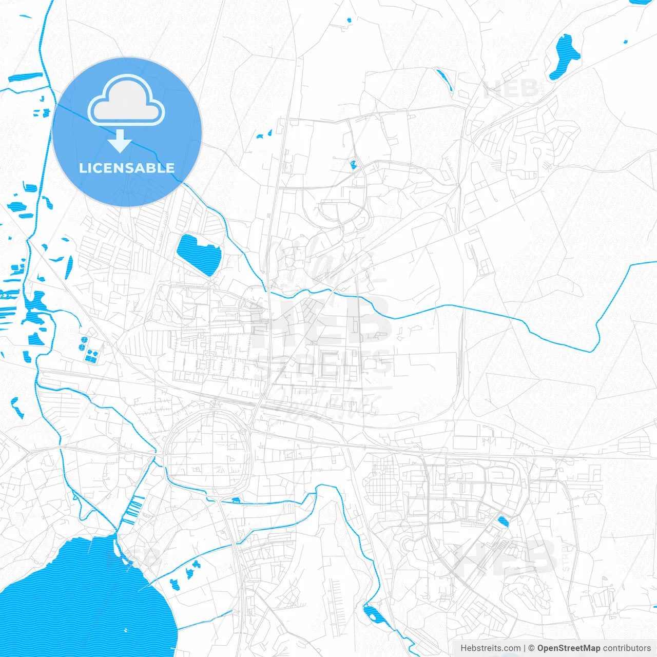 Neubrandenburg, Germany PDF vector map with water in focus