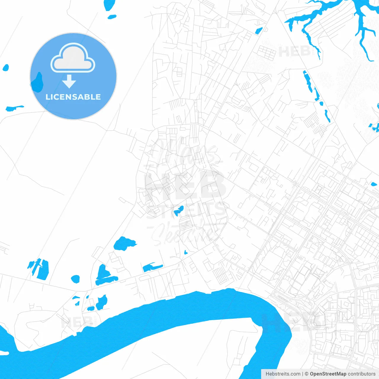 Nefteyugansk, Russia PDF vector map with water in focus