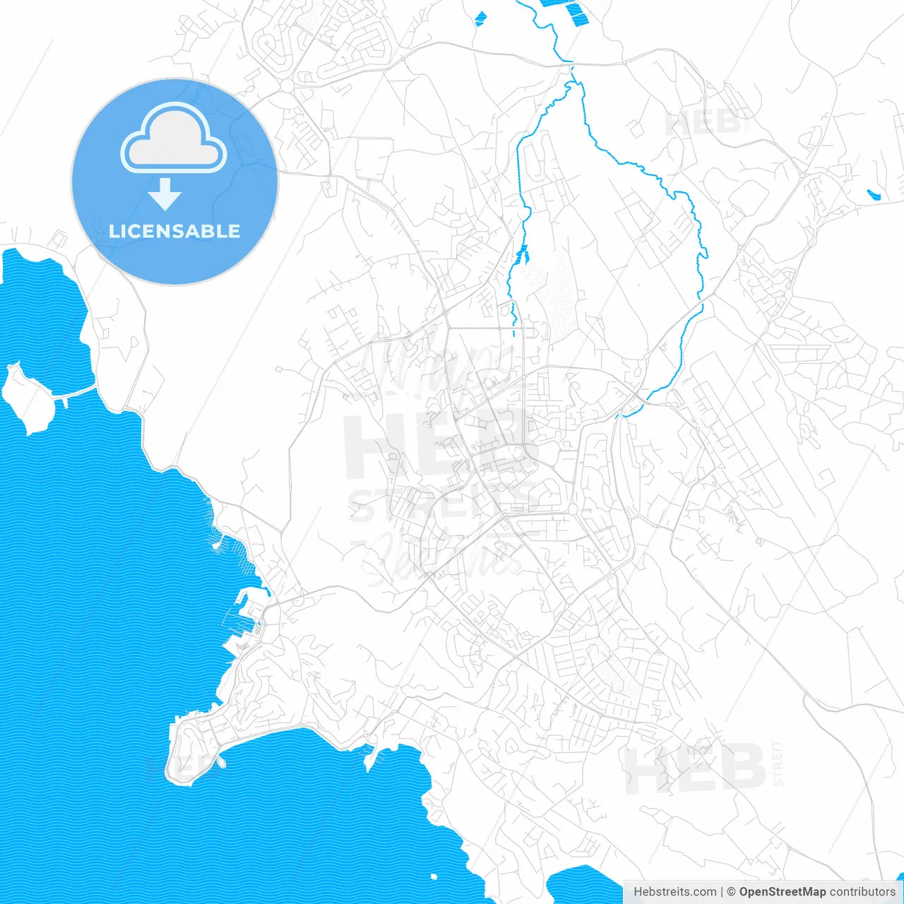 Port Moresby, Papua New Guinea PDF vector map with water in focus
