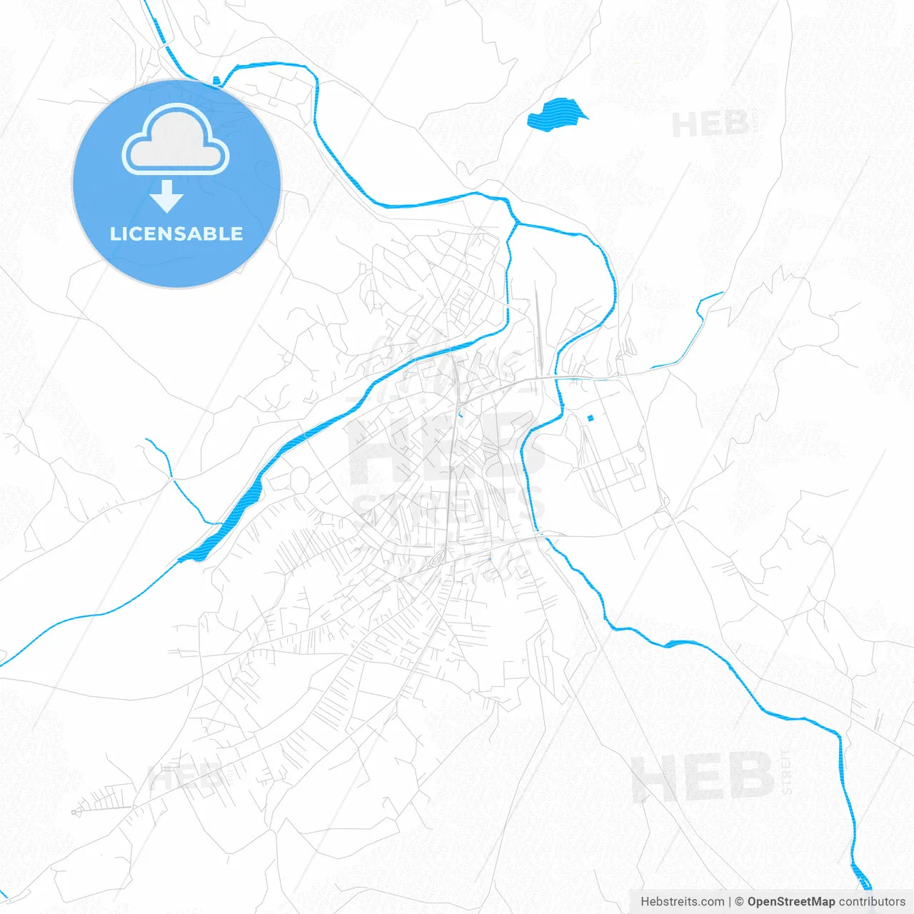 Mitrovicë / Kosovska Mitrovica, Kosovo PDF vector map with water in focus