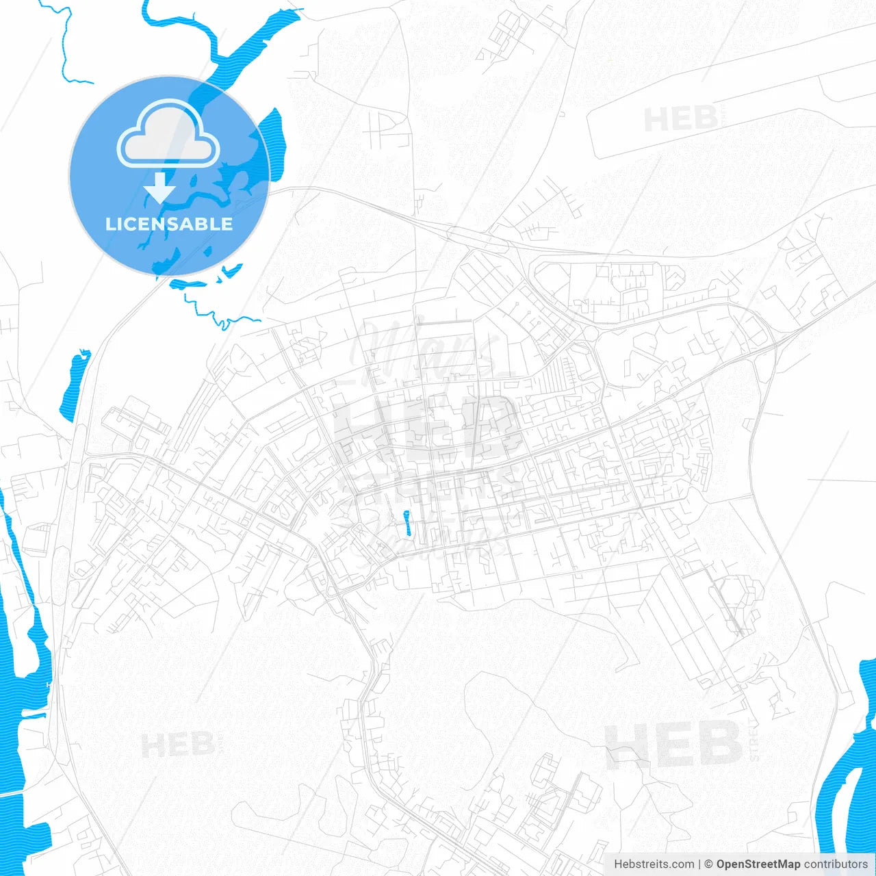 Khanty-Mansiysk, Russia PDF vector map with water in focus