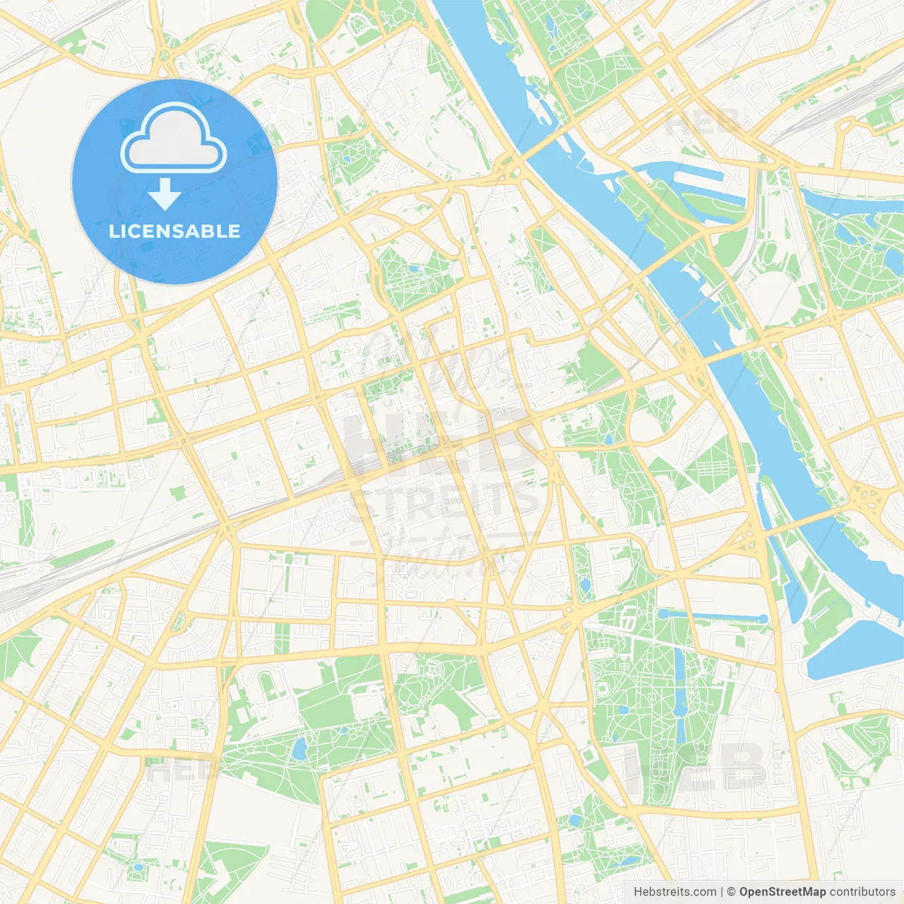 Warsaw, Poland Vector Map - Classic Colors