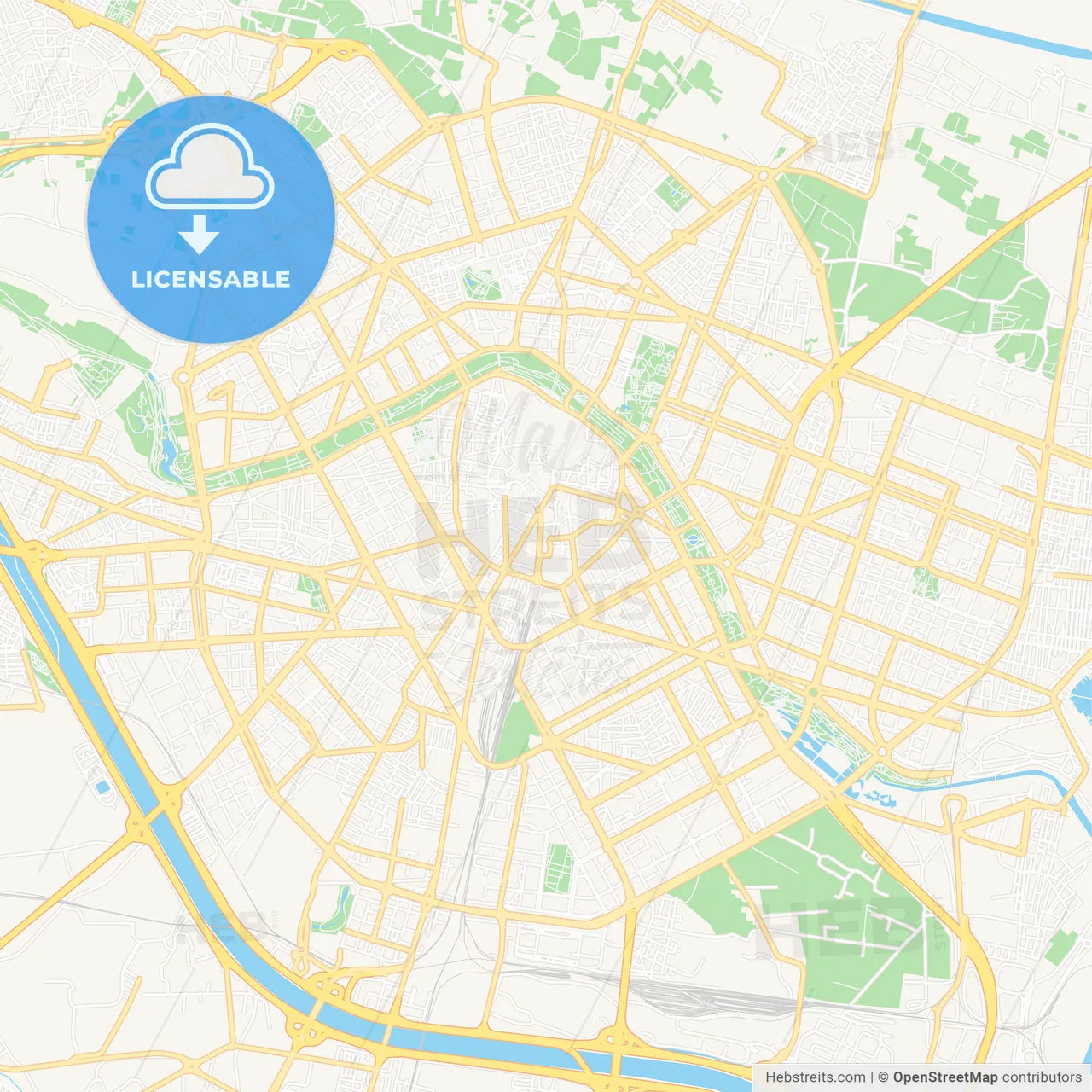 Valencia, Spain Vector Map - Classic Colors