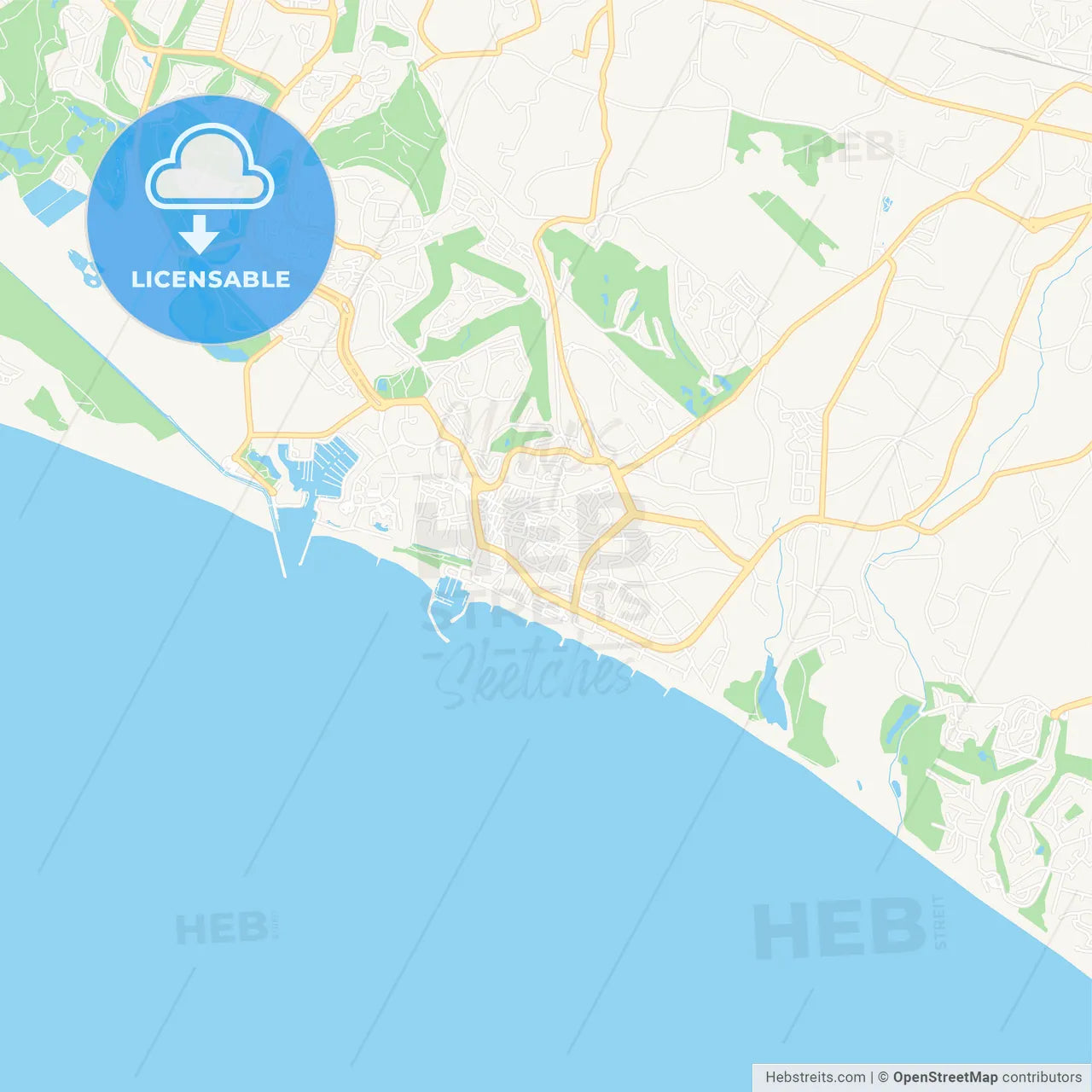 Quarteira, Portugal Vector Map - Classic Colors